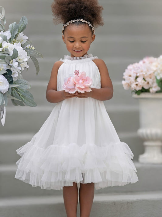 NumberSea - Chiffon Tulle Knee - length Ivory Flower Girl Dress