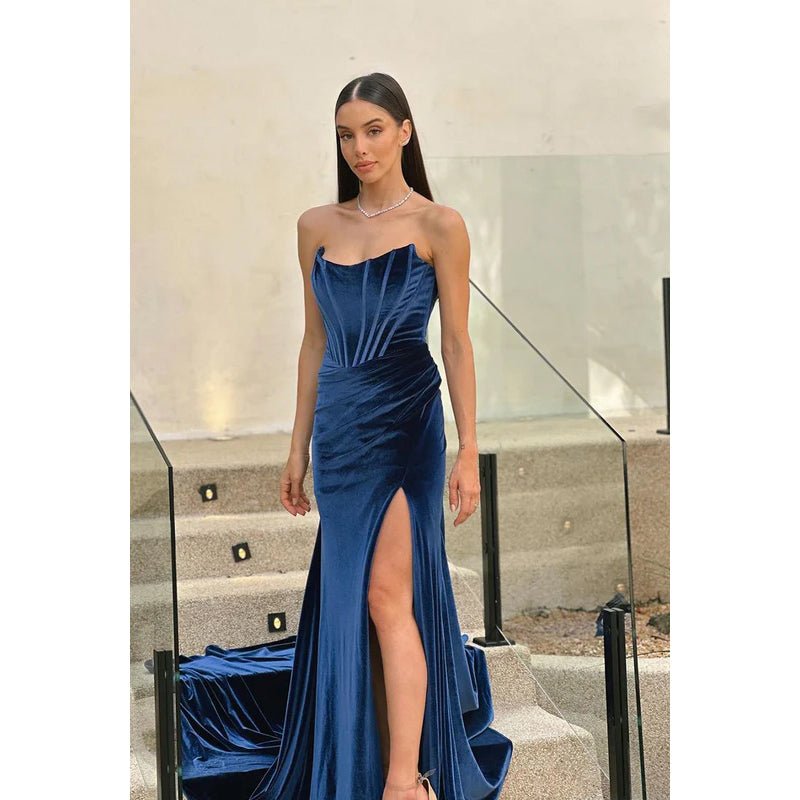 NumberSea - Classic & Timeless Off - Shoudler Sleevelesss Ruched Side Slit Party Prom Dress