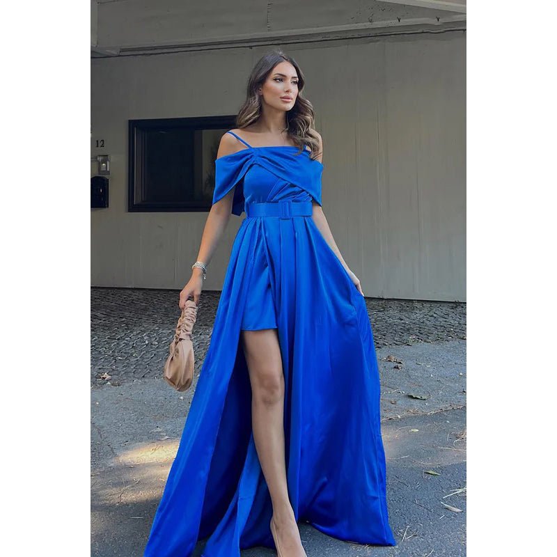 NumberSea - Classic & Timeless Off - Shoudler Straps A - line Side Slit Formal Party Prom Dress