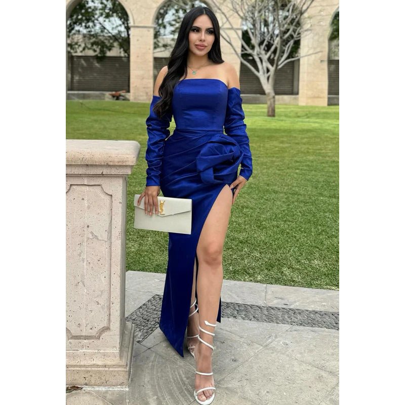 NumberSea - Classic & Timeless Off - Shoulder Long Sleeves Side Slit Sheath Party Prom Dress