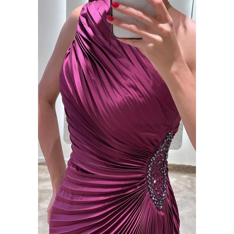 NumberSea - Classic Timeless One shoulder Sleeveless Ruched Formal Prom Dress