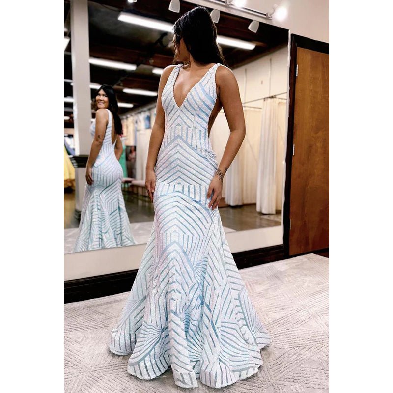 NumberSea - Classic & Timeless V - Neck V Back Mermaid Trumpet Mermaid Party Prom Dress