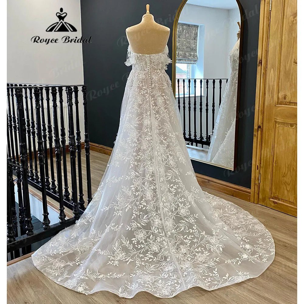 NumberSea - Country Off Shoulder Full Lace V Neck Wedding Gown for Women 2024 Wedding Dress with Cap Sleeve vestido longo festa de casamento