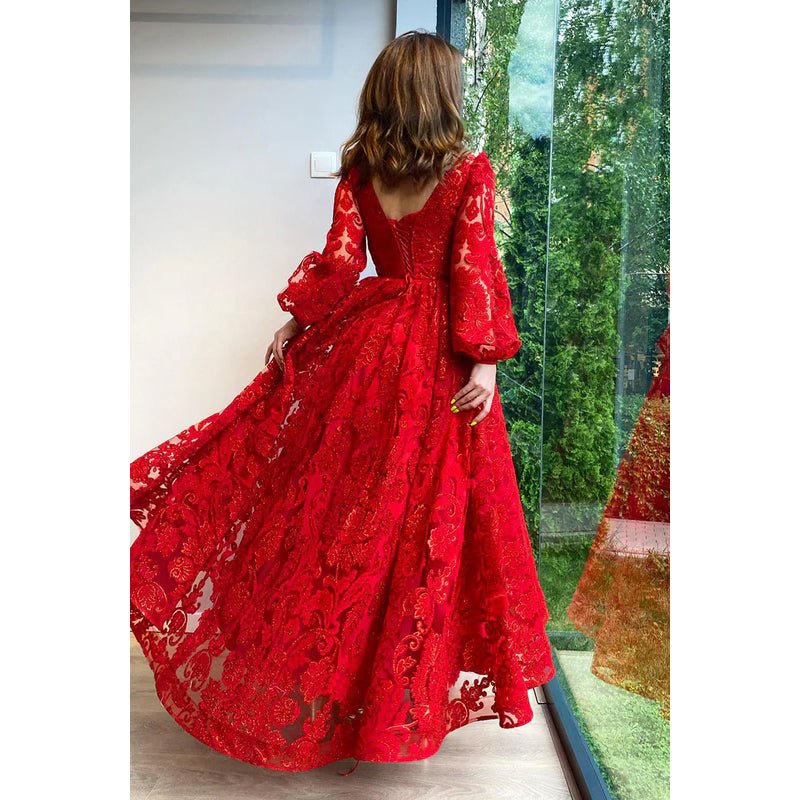 NumberSea - Couture & Ornate A - Line Long Sleeves Printed Formal Party Prom Dress