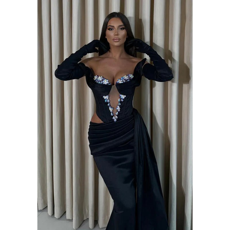 NumberSea - Couture & Ornate Long Sleeves Mermaid Off - Shoulder Sexy Evening Party Prom Dress