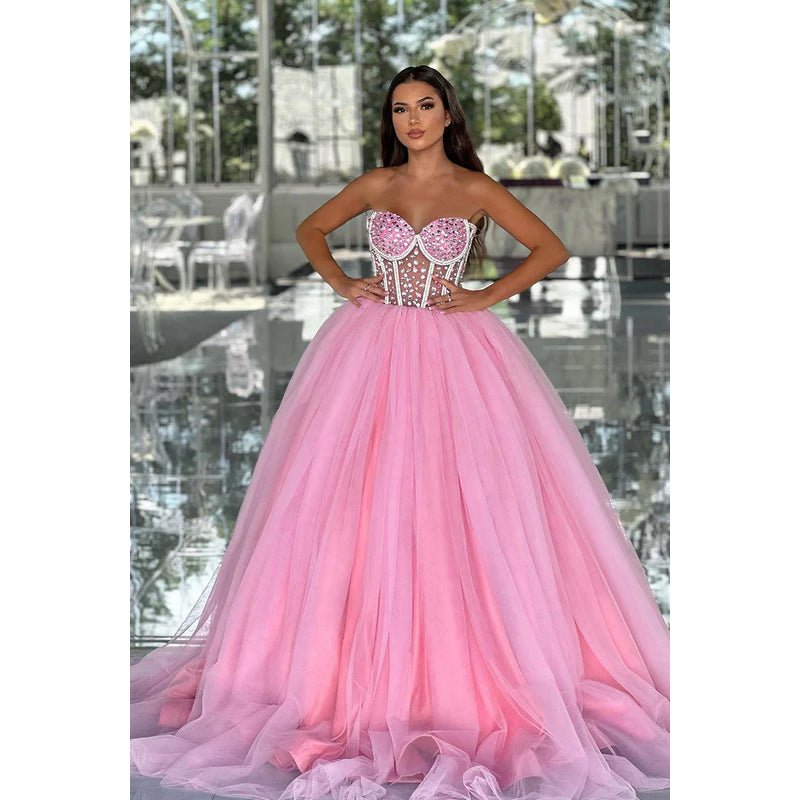 NumberSea - Couture & Ornate Off - Shoudler Sleeveless A - line Tulle Ball Gown Party Prom Dress