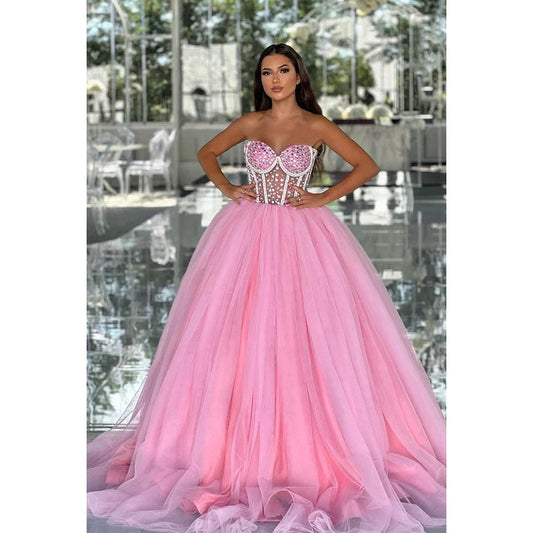 NumberSea - Couture & Ornate Off - Shoudler Sleeveless A - line Tulle Ball Gown Party Prom Dress