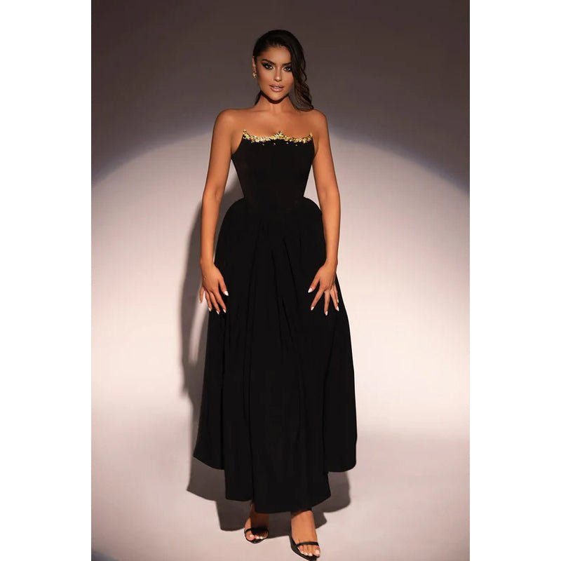 NumberSea - Couture & Ornate Off - Shoulder Sleeveless A - Line Evening Party Prom Dress With Rhinestones