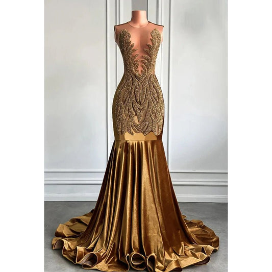 NumberSea - Couture & Ornate Ruffles Fully Sequins Mermaid Deep V - neck Sleeveless Prom Dress