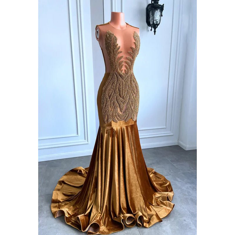 NumberSea - Couture & Ornate Ruffles Fully Sequins Mermaid Deep V - neck Sleeveless Prom Dress