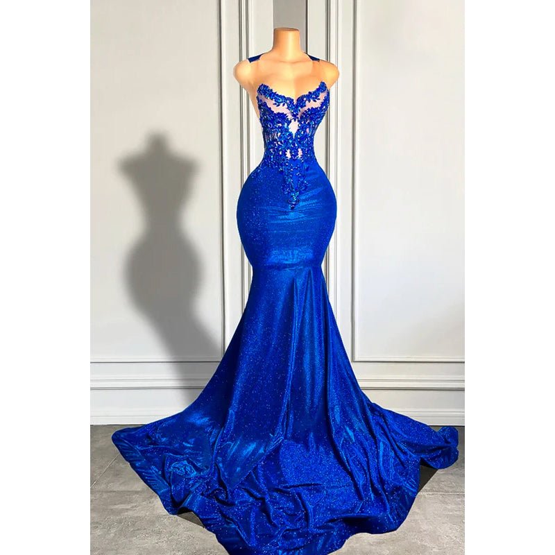 NumberSea - Couture & Ornate Ruffles Sleeveless Applique Mermaid Evening Party Prom Dress