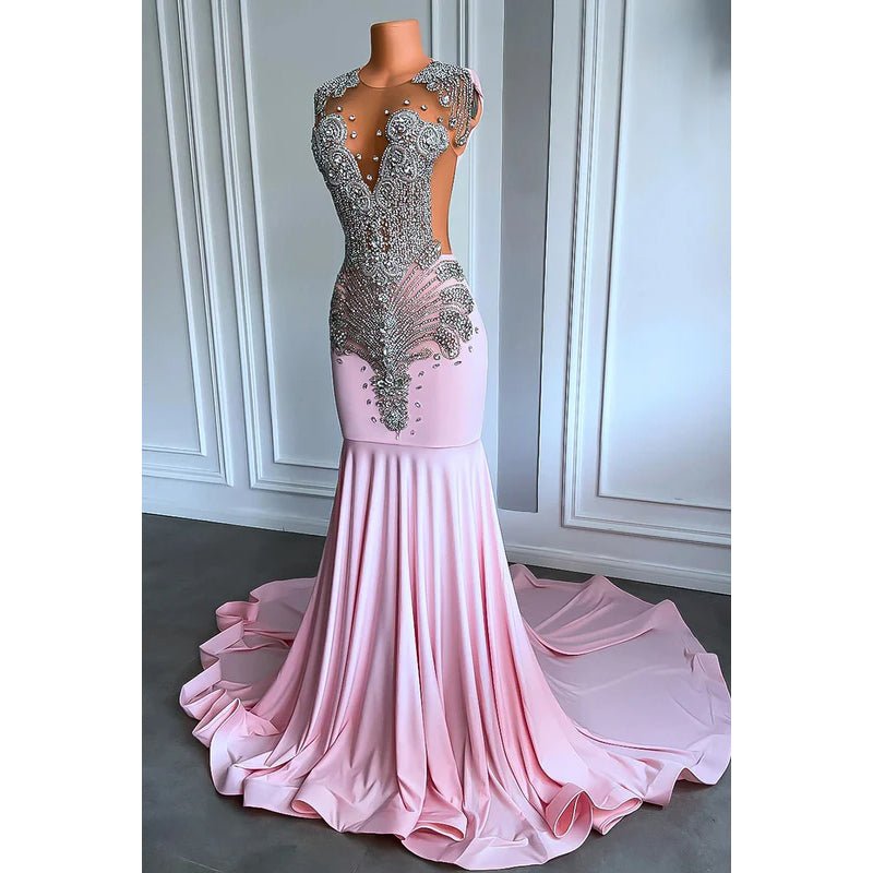 NumberSea - Couture & Ornate Ruffles V - Neck Sleeveless Fully Rhinestones Prom Dress