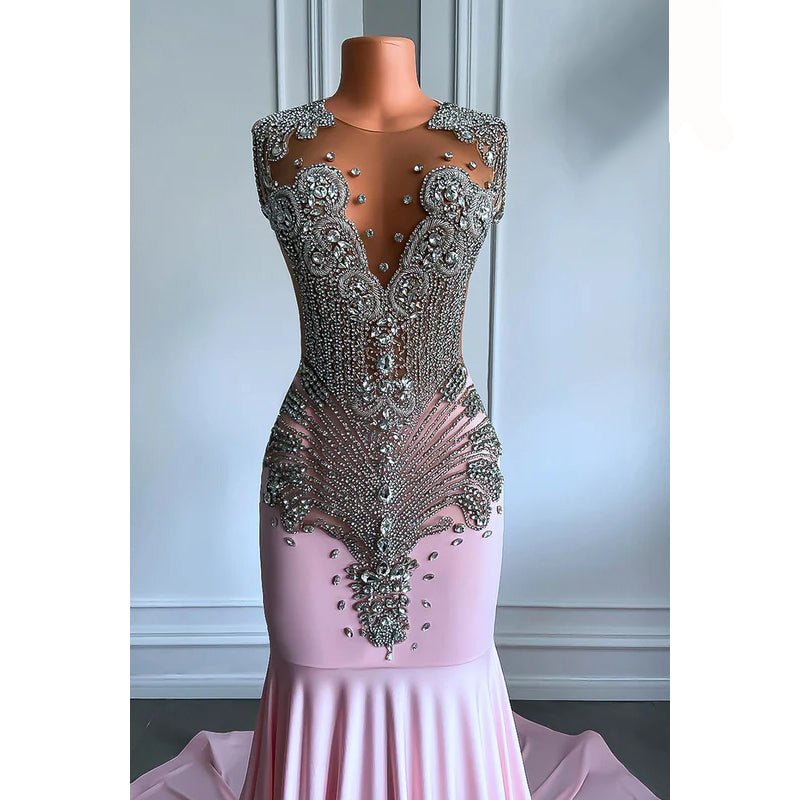 NumberSea - Couture & Ornate Ruffles V - Neck Sleeveless Fully Rhinestones Prom Dress