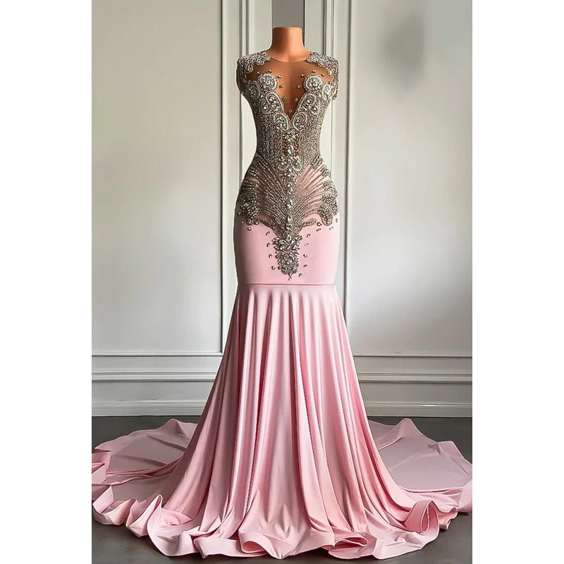 NumberSea - Couture & Ornate Ruffles V - Neck Sleeveless Fully Rhinestones Prom Dress