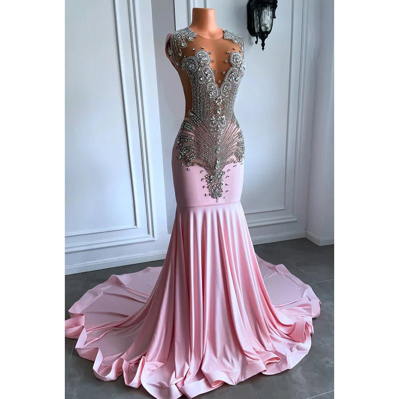 NumberSea - Couture & Ornate Ruffles V - Neck Sleeveless Fully Rhinestones Prom Dress