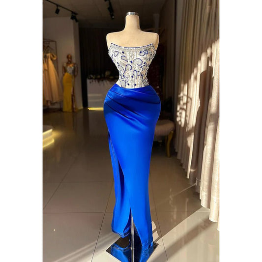 NumberSea - Couture & Ornate Scoop Sleeveless Sheath Embroidery Slit Formal Prom Dress