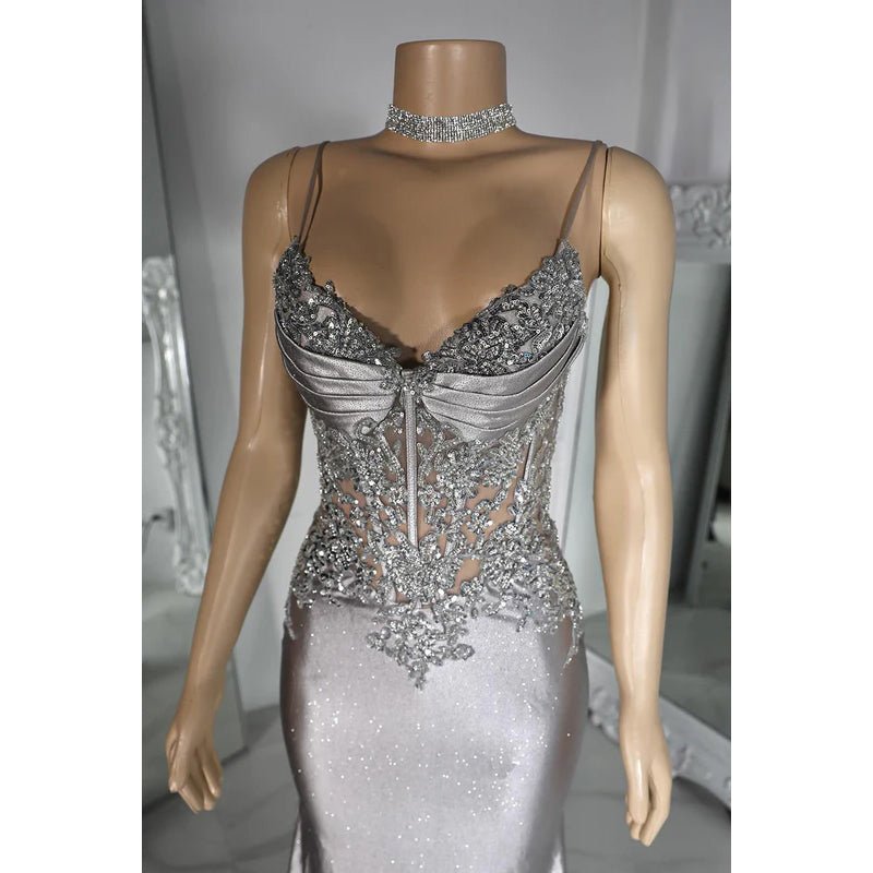 NumberSea - Couture & Ornate Spaghetti Straps V neck Mermaid Sequins Evening Party Prom Dress