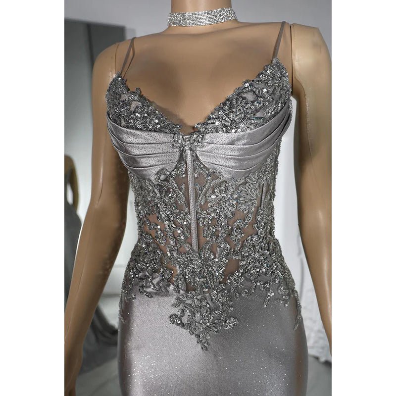 NumberSea - Couture & Ornate Spaghetti Straps V neck Mermaid Sequins Evening Party Prom Dress