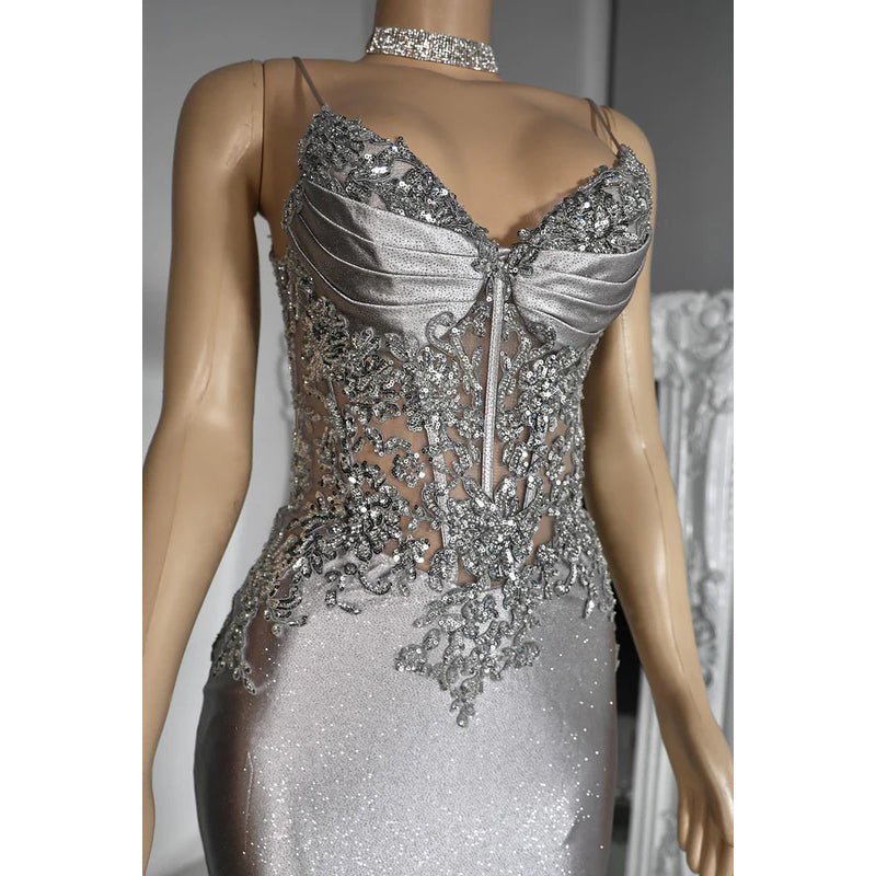 NumberSea - Couture & Ornate Spaghetti Straps V neck Mermaid Sequins Evening Party Prom Dress