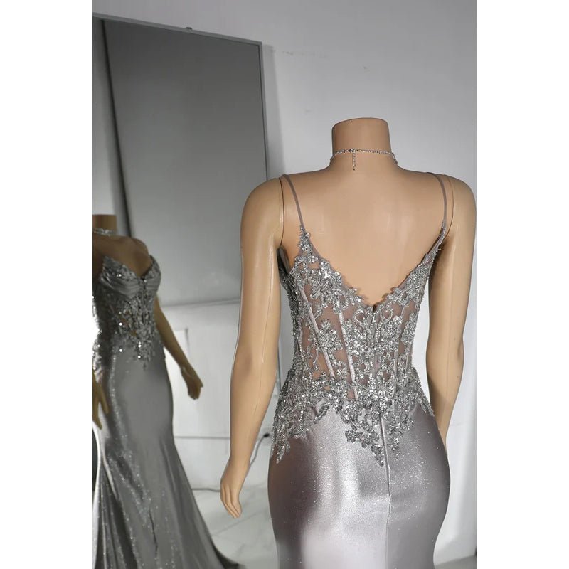 NumberSea - Couture & Ornate Spaghetti Straps V neck Mermaid Sequins Evening Party Prom Dress