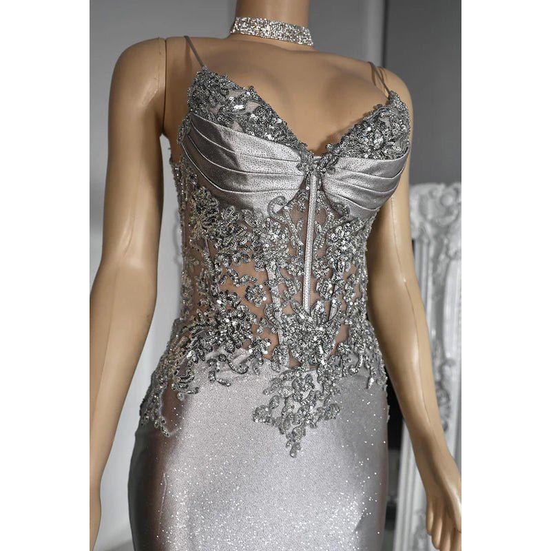 NumberSea - Couture & Ornate Spaghetti Straps V neck Mermaid Sequins Evening Party Prom Dress