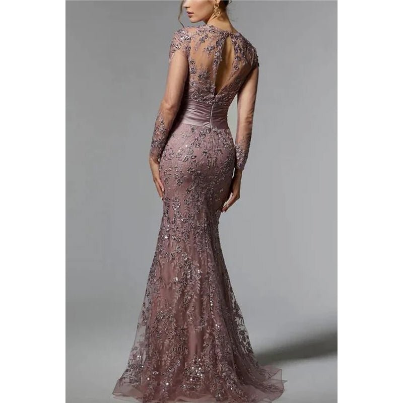 NumberSea - Couture & Ornate Trumpet/Mermaid Long Sleeves Sparkly Evening Party Prom Dress