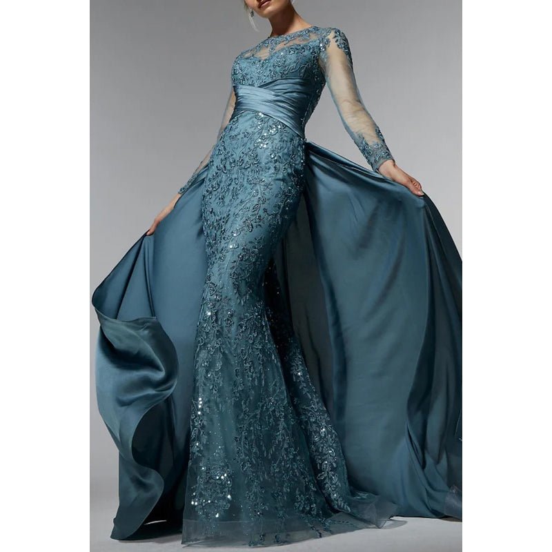 NumberSea - Couture & Ornate Trumpet/Mermaid Long Sleeves Sparkly Evening Party Prom Dress