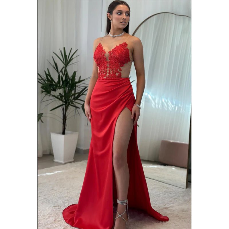 NumberSea - Couture & Ornate Trumpet/Mermaid V - Neck Sleeveless Slit Evening Party Prom Dress