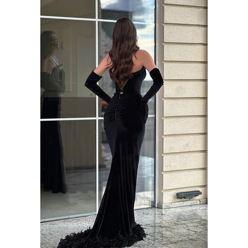 NumberSea - Couture & Ornate V - Neck Sleeveless Mermaid Side Slit Evening Party Prom Dress With Pearls