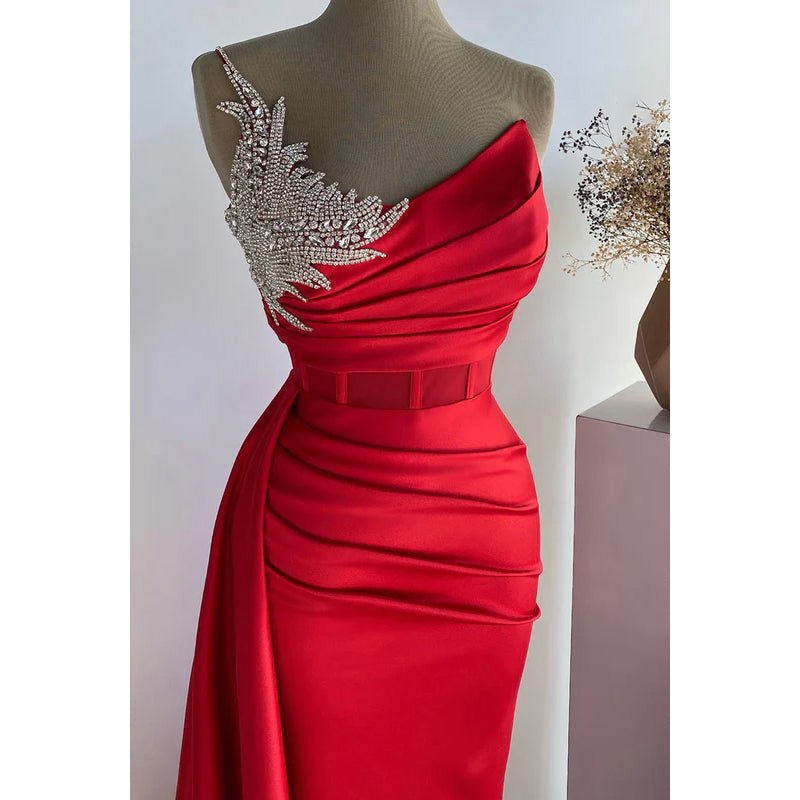 NumberSea - Couture & Ornate V - Neck Sleeveless Ruched Sheath Rhinestones Party Prom Dress