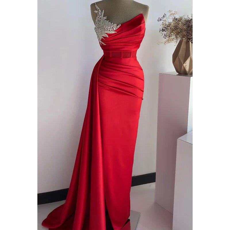 NumberSea - Couture & Ornate V - Neck Sleeveless Ruched Sheath Rhinestones Party Prom Dress