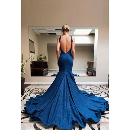 NumberSea - Cross Neck Cut Outs Backless Sparkly Long Prom Evening Dress