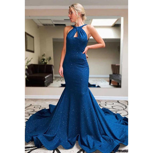 NumberSea - Cross Neck Cut Outs Backless Sparkly Long Prom Evening Dress