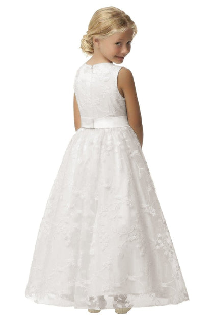 NumberSea - Cute Long A - line Jewel Lace Sleeveless Flower Girl Dresses