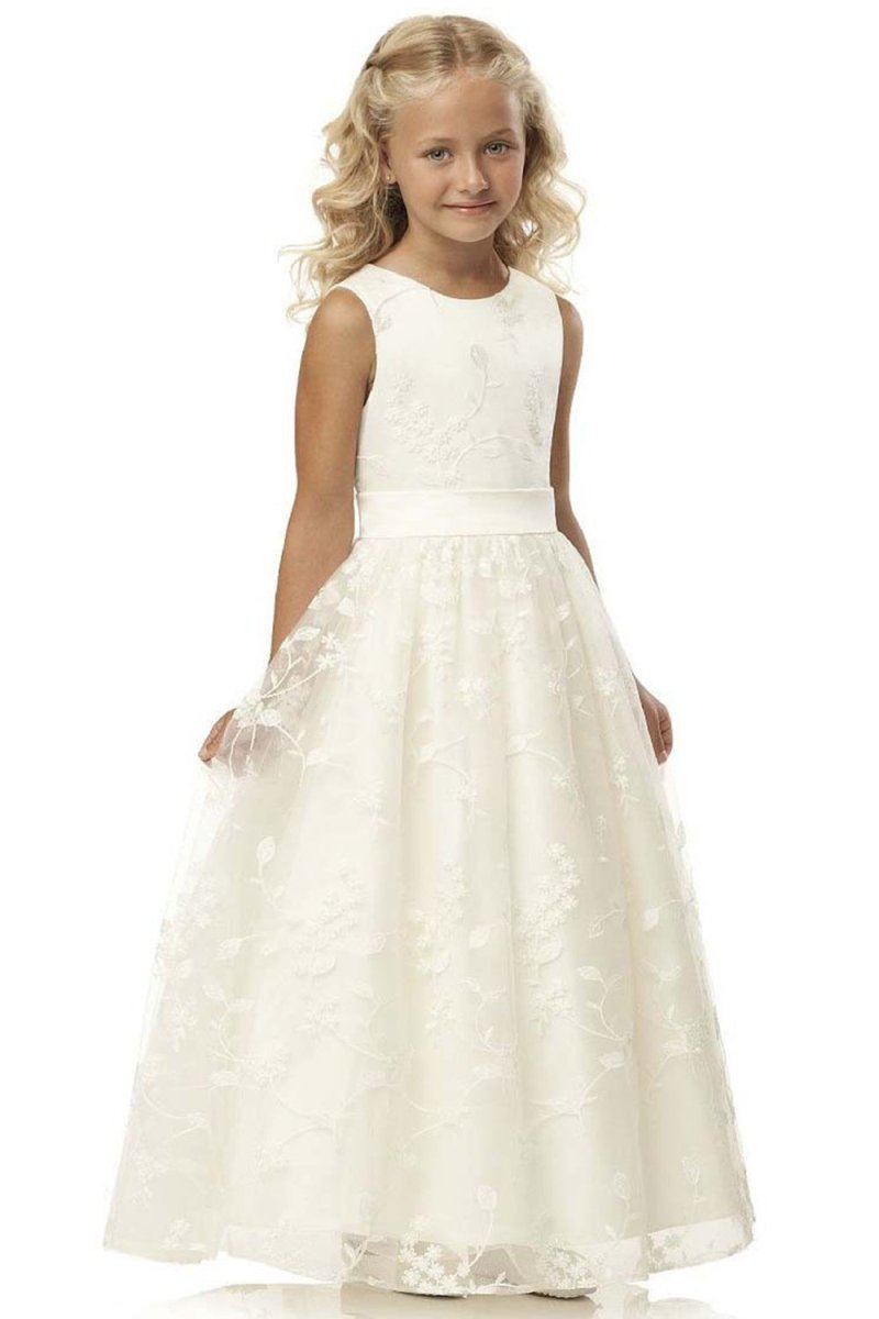 NumberSea - Cute Long A - line Jewel Lace Sleeveless Flower Girl Dresses