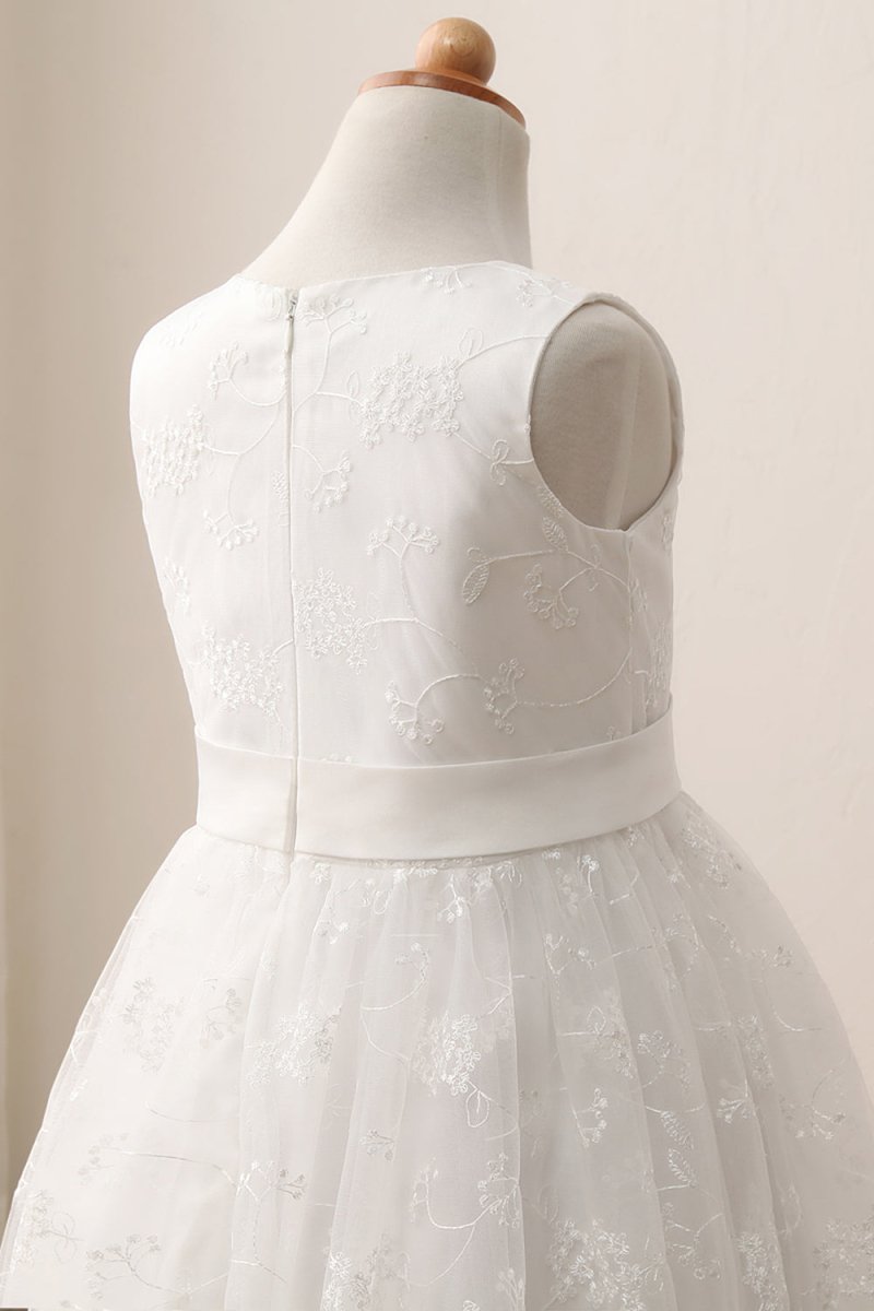 NumberSea - Cute Long A - line Jewel Lace Sleeveless Flower Girl Dresses