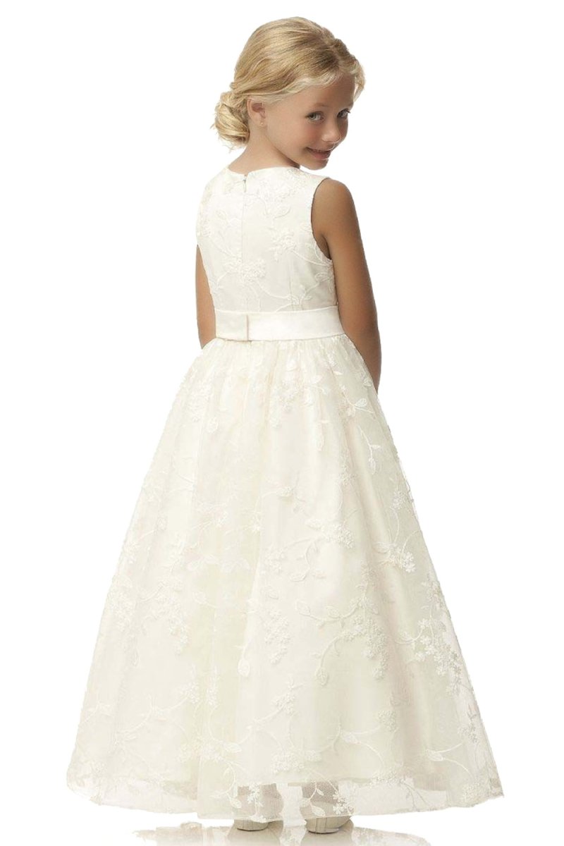 NumberSea - Cute Long A - line Jewel Lace Sleeveless Flower Girl Dresses