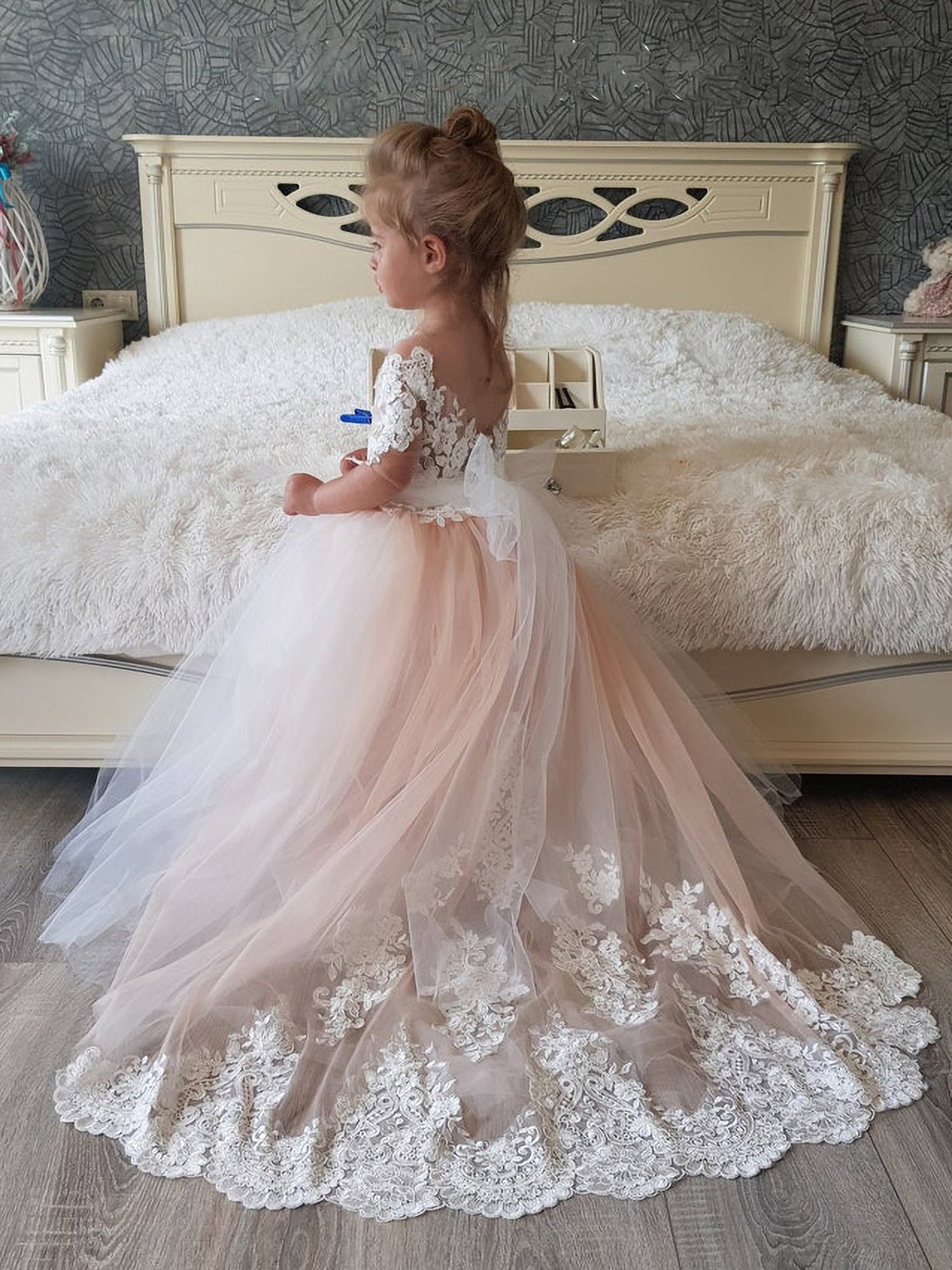 Cute Long Princess Boho Flower Girl Dresses with Sleeves