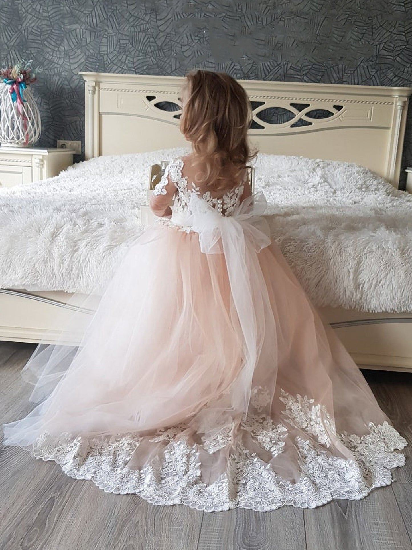 Cute Long Princess Boho Flower Girl Dresses with Sleeves