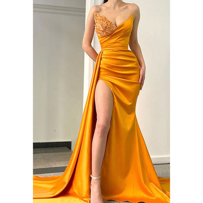 Sheath/Column Sweetheart Satin Pleats Sleeveless Prom Evening Formal Dress