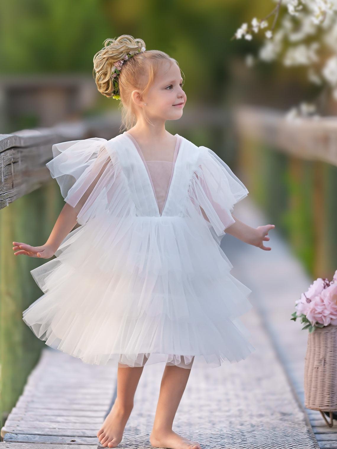 Enchanted Garden Fairy Elegant Tulle Toddler Flower Girl Dress