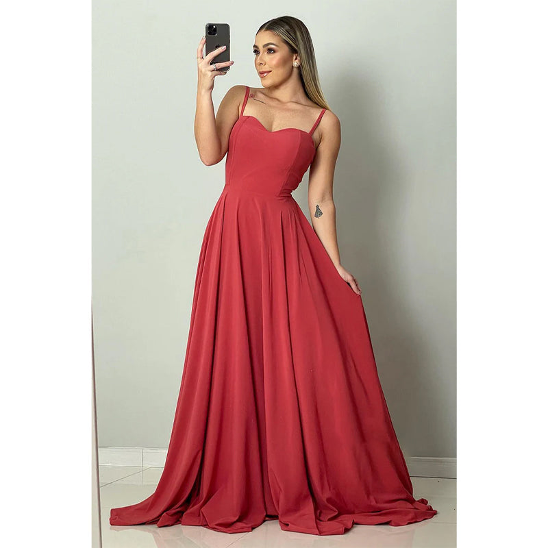 Spaghetti Straps Sweetheart Long Bridesmaid Dress Formal Gown