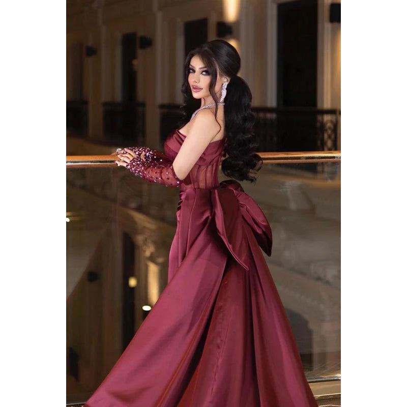 Elegant & Luxurious Off- Shoulder Cap sleeves Party Prom Dress