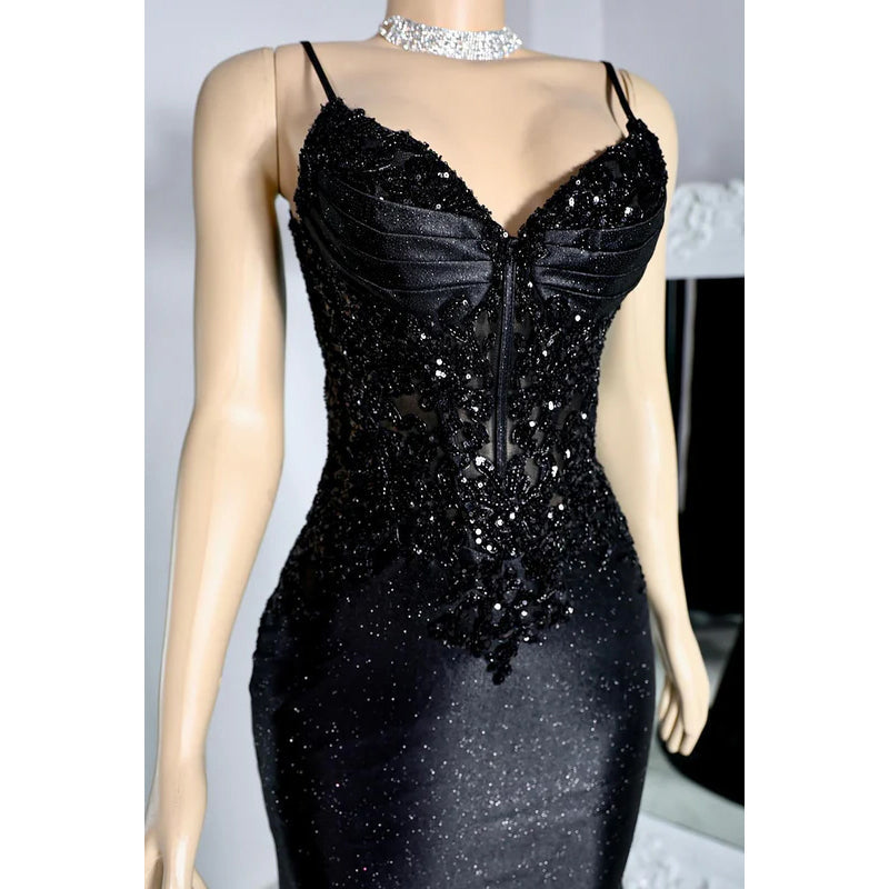 Glamorous & Dramatic Spaghetti Straps V neck Mermaid Sequins Evening Party Prom Dress