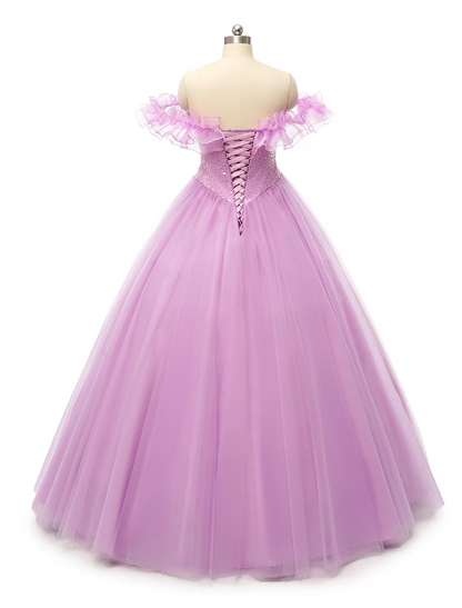 Ballkleid Ballkleider Puffkleid Quinceanera Bodenlang Ärmellos Schulterfrei Tüll mit Perlen Pailletten