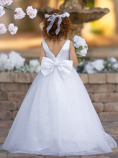 Elegant Princess Ball Gown Satin & Tulle Flower Girl Dress