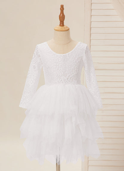 Lace Tulle Knee-length White Dress (2003227580)