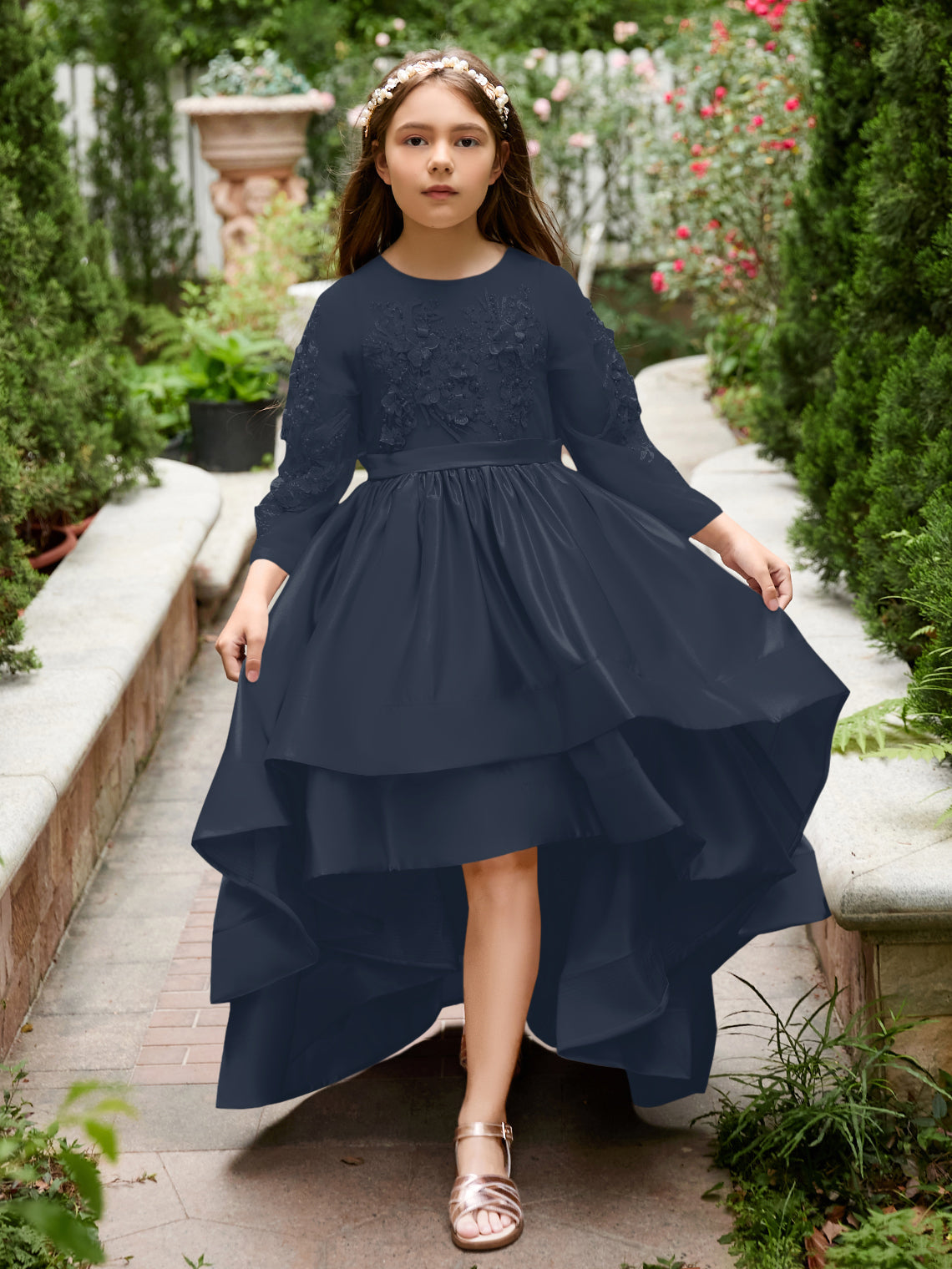 NumberSea - A - line Satin Asymmetrical Flower Girl Dress