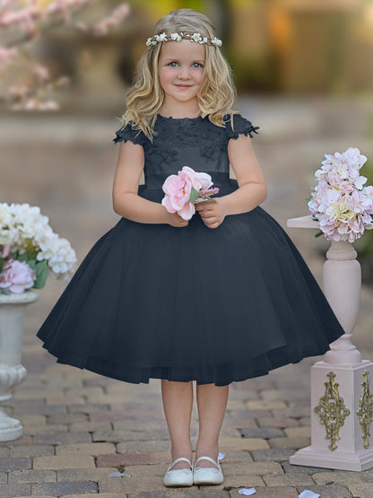 Satin Tulle Tea-length Ivory First Communion Flower Girl Dress