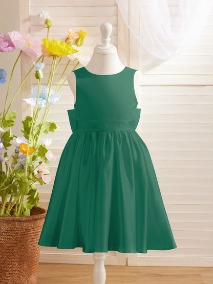 Elegant A-line Satin V-Back Bow Knee-length Flower Girl Dress